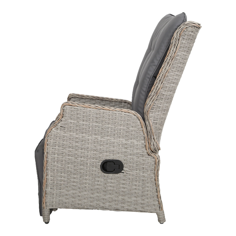 Marlook 2PC Recliner Chairs Sun lounge Wicker Lounger Outdoor Furniture Adjustable Grey