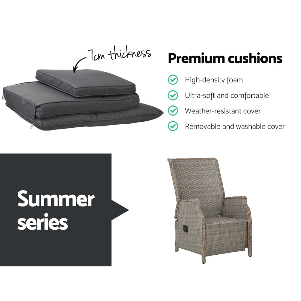 Marlook 2PC Recliner Chairs Sun lounge Wicker Lounger Outdoor Furniture Adjustable Grey