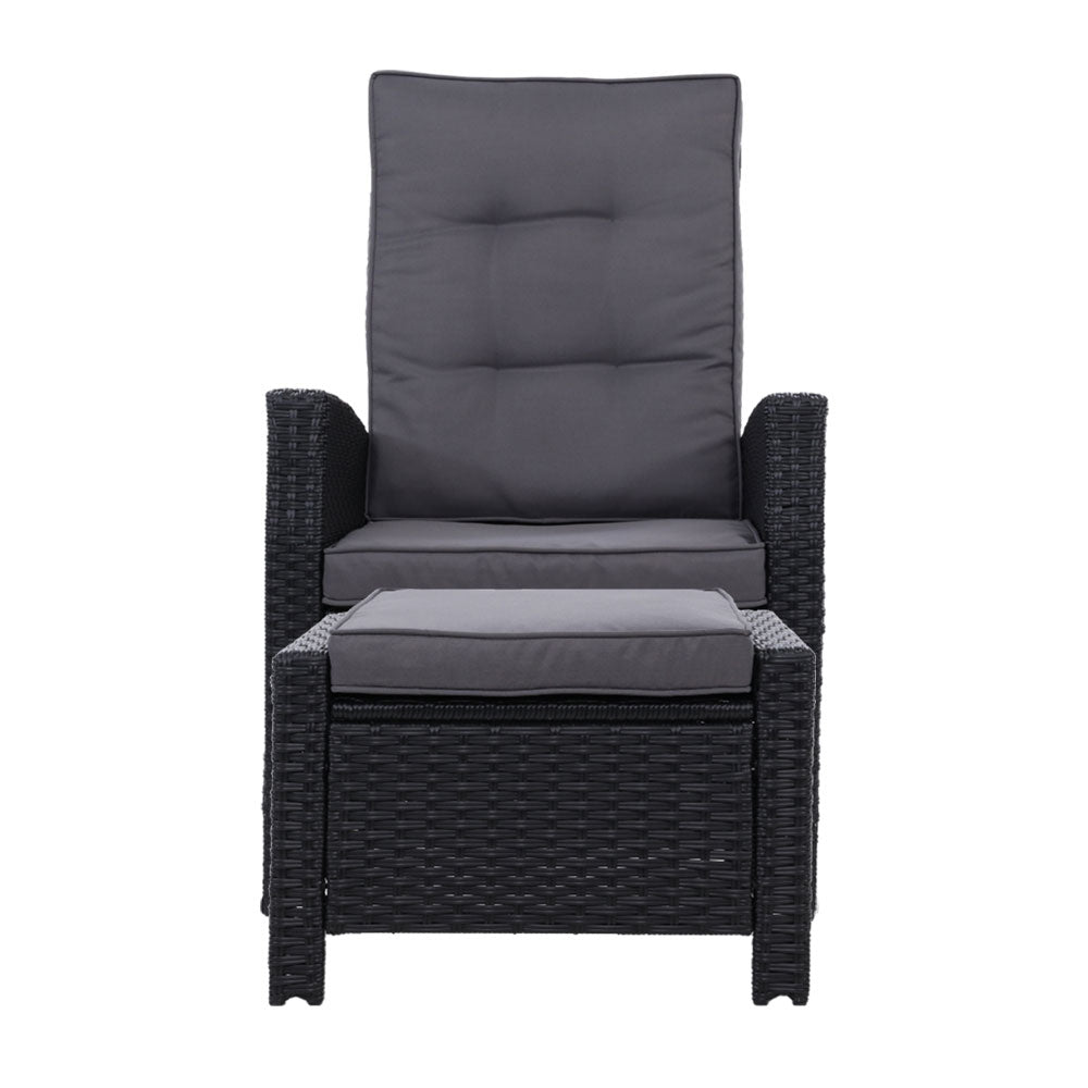 Marlook 2PC Recliner Chairs Sun lounge Wicker Lounger Outdoor Furniture Adjustable Black