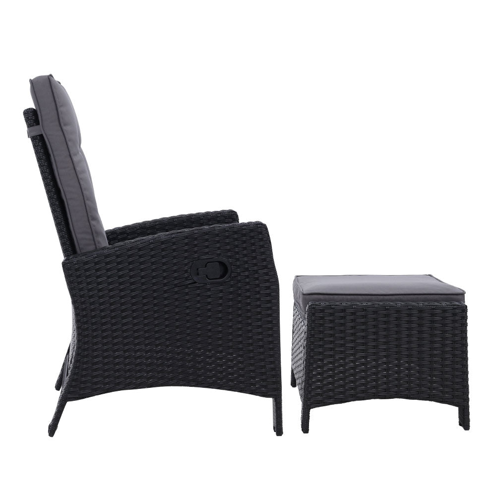 Marlook 2PC Recliner Chairs Sun lounge Wicker Lounger Outdoor Furniture Adjustable Black