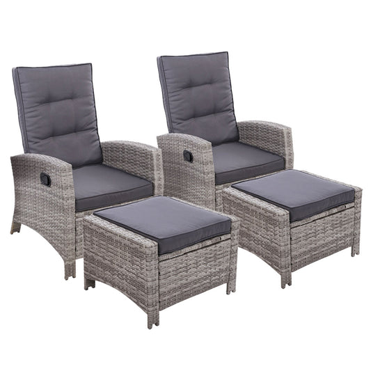 Marlook 2PC Recliner Chairs Sun lounge Wicker Lounger Outdoor Furniture Adjustable Grey