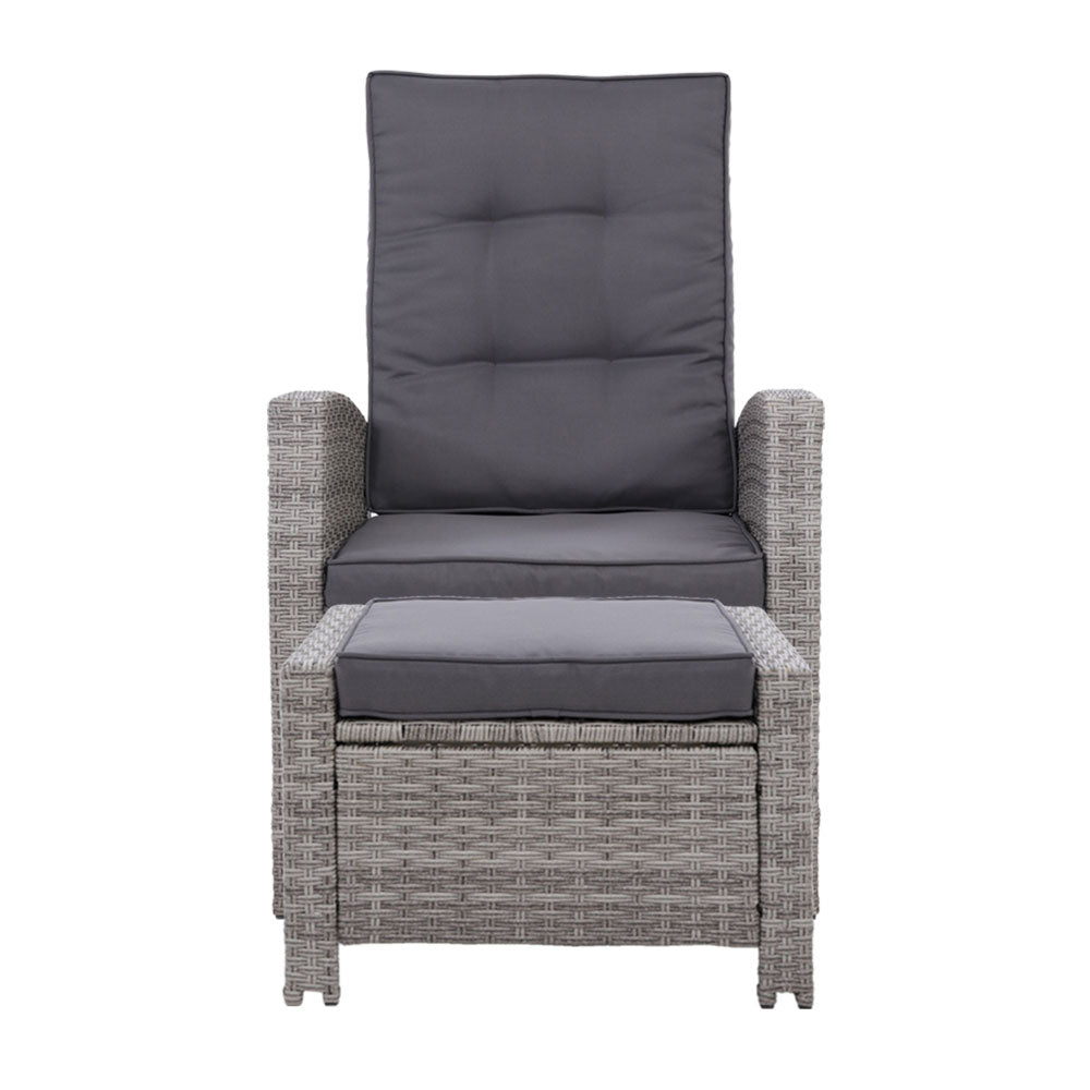 Marlook 2PC Recliner Chairs Sun lounge Wicker Lounger Outdoor Furniture Adjustable Grey