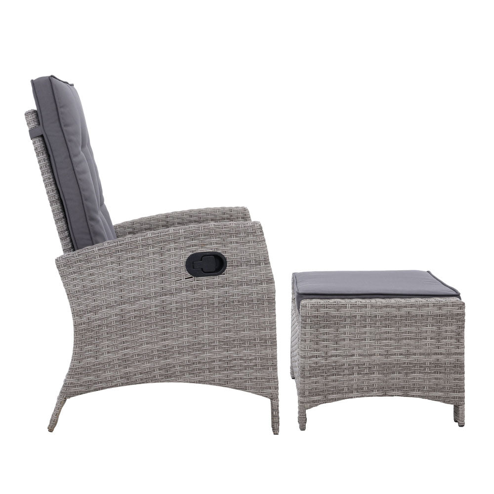 Marlook 2PC Recliner Chairs Sun lounge Wicker Lounger Outdoor Furniture Adjustable Grey