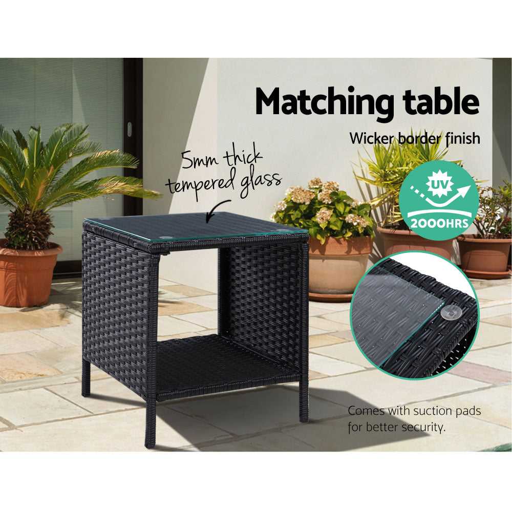 Marlook 5PC Recliner Chairs Table Sun lounge Wicker Outdoor Furniture Adjustable Black
