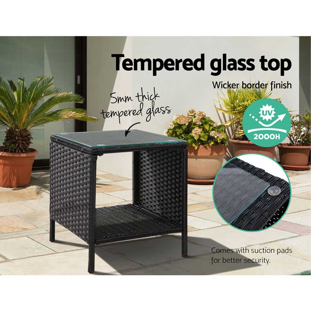 Marlook Coffee Side Table Wicker Desk Rattan Outdoor Furniture Garden Black