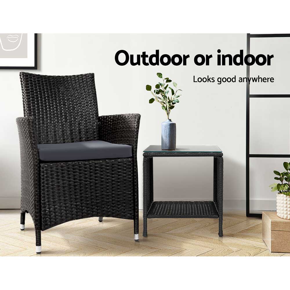 Marlook Coffee Side Table Wicker Desk Rattan Outdoor Furniture Garden Black