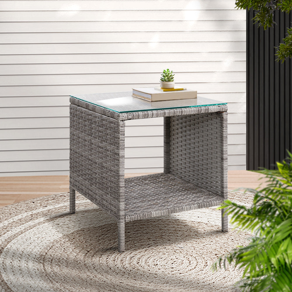 Marlook Coffee Side Table Wicker Desk Rattan Outdoor Furniture Garden Grey