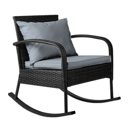 Marlook Outdoor Furniture Rocking Chair Wicker Garden Patio Lounge Setting Black