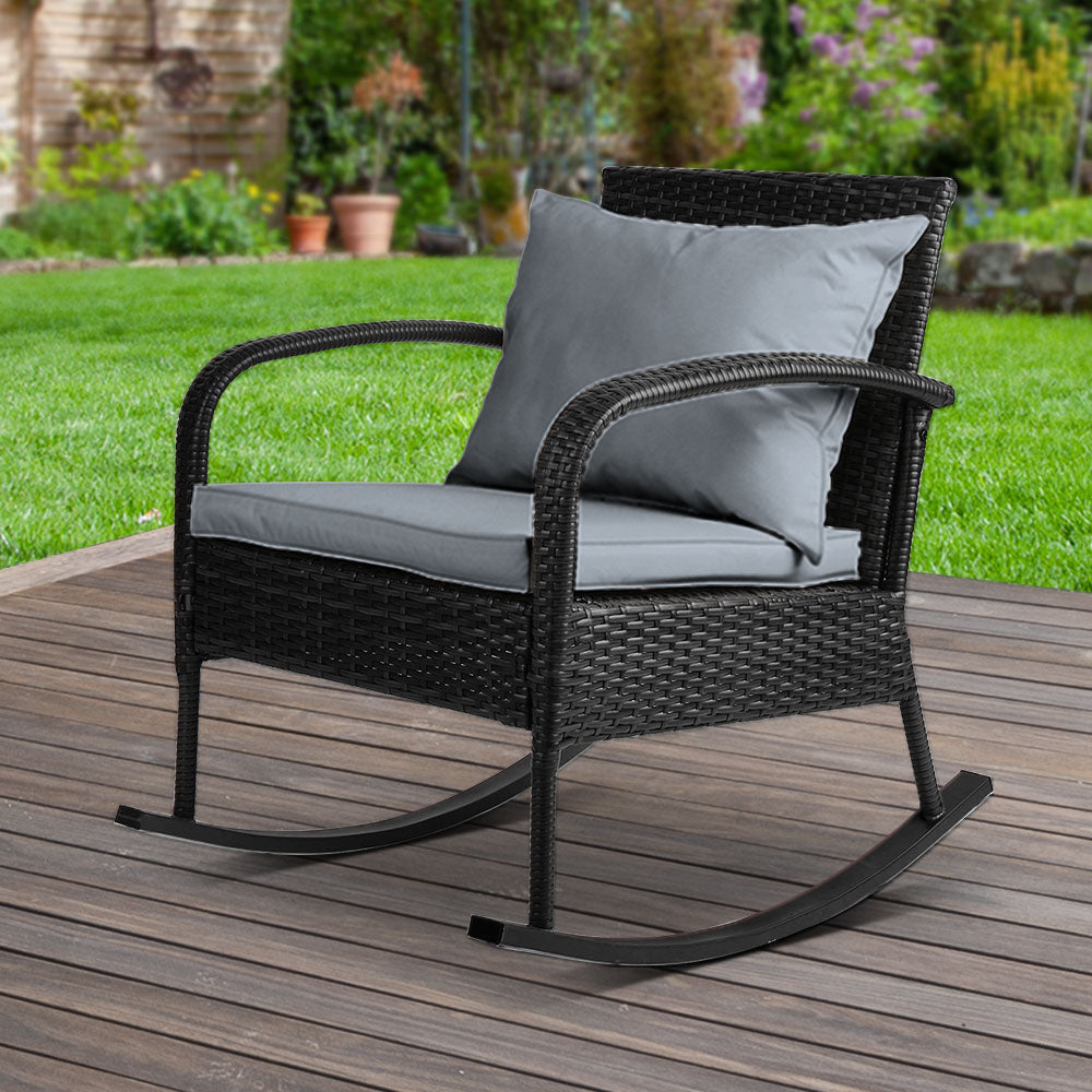 Marlook Outdoor Furniture Rocking Chair Wicker Garden Patio Lounge Setting Black