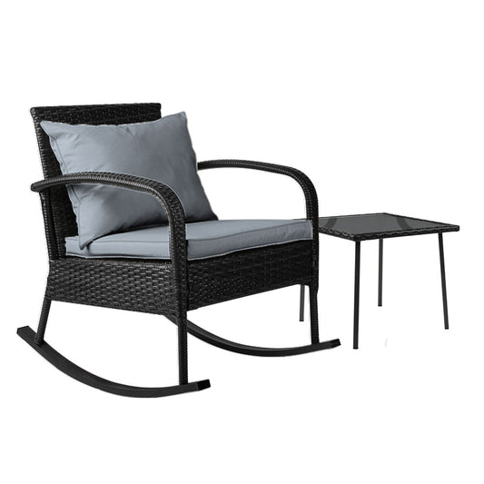Marlook 2PC Rocking Chair Table Wicker Outdoor Furniture Patio Lounge Setting