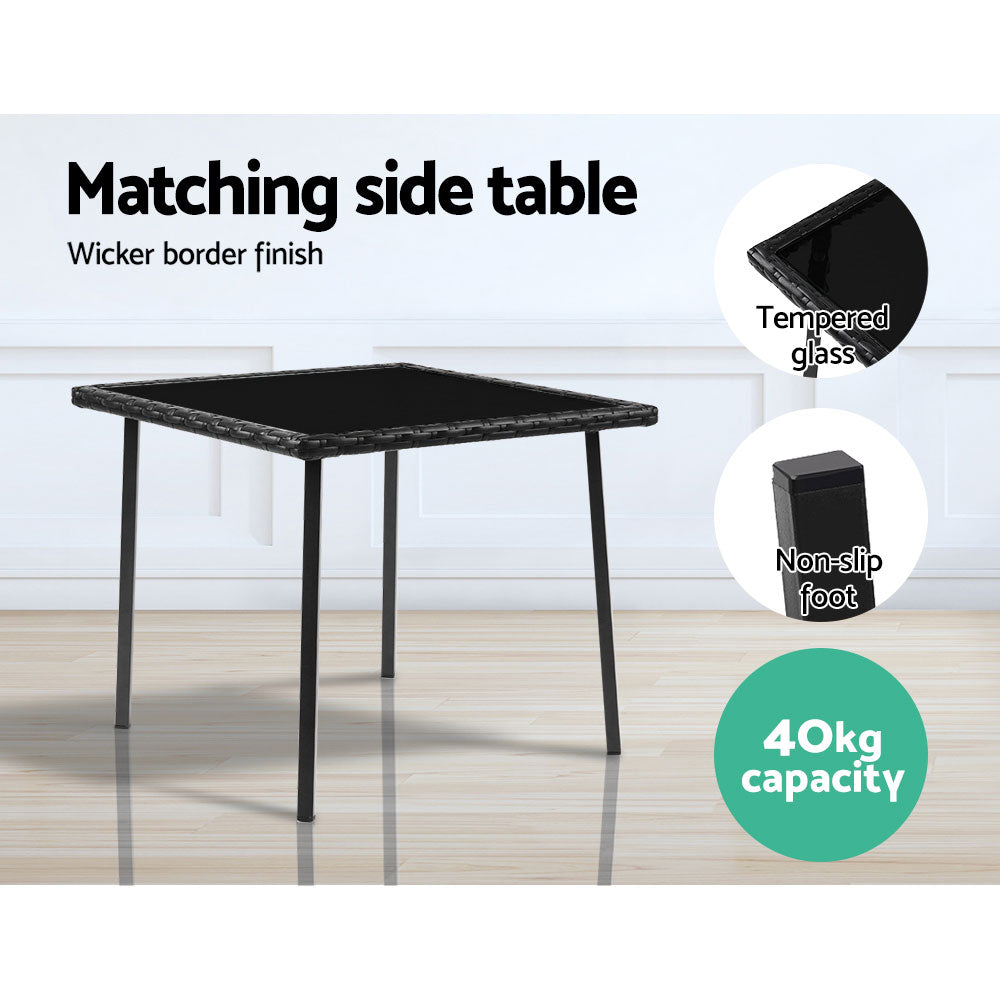 Marlook 3PC Rocking Chair Table Wicker Outdoor Furniture Patio Bistro Set Black