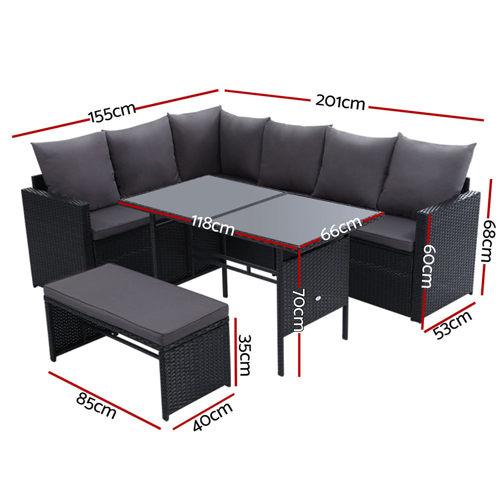 Marlook Outdoor Furniture Dining Setting Sofa Set Lounge Wicker 8 Seater Black