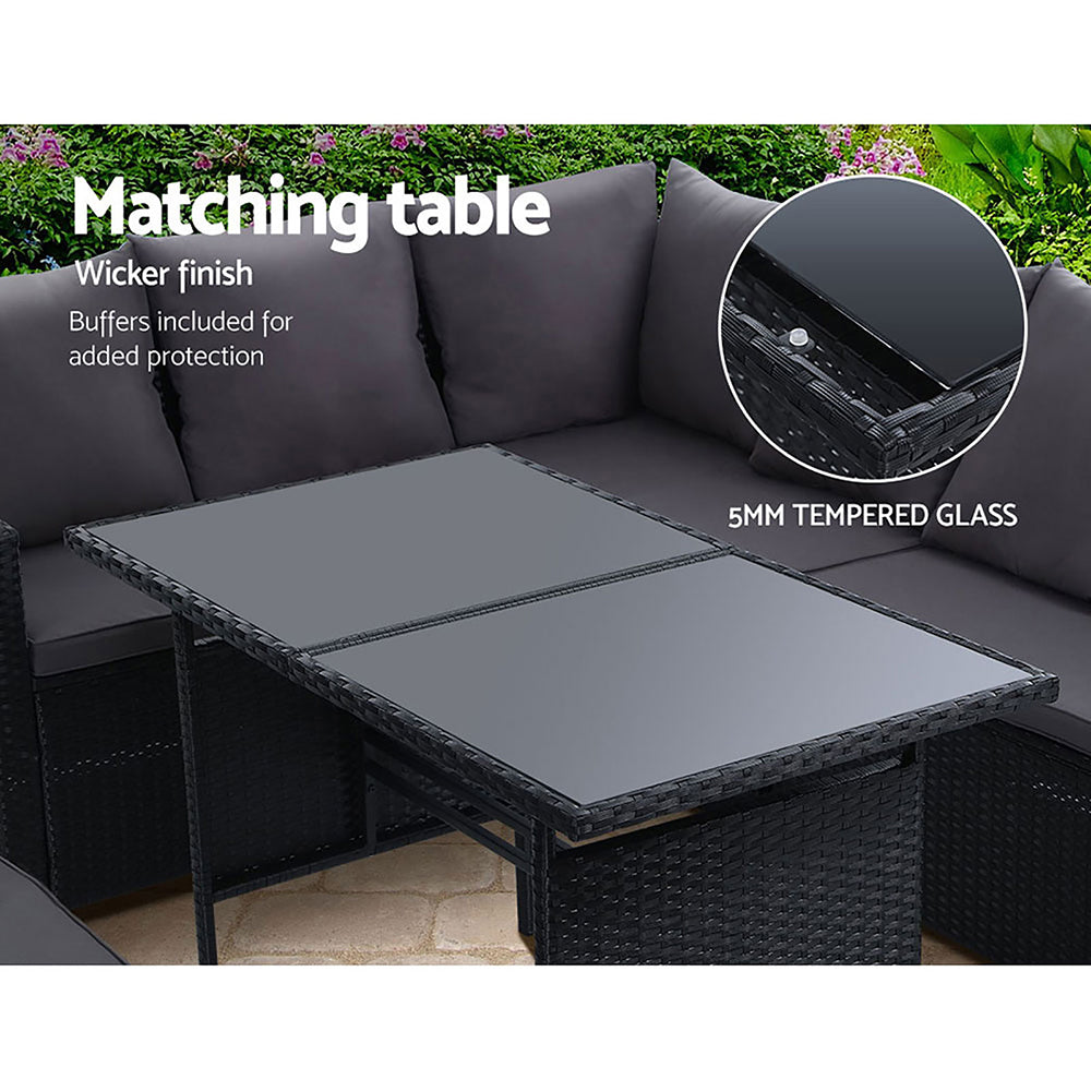 Marlook Outdoor Furniture Dining Setting Sofa Set Lounge Wicker 8 Seater Black