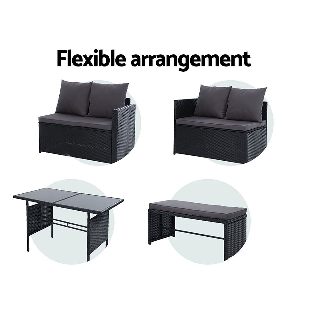 Marlook Outdoor Furniture Dining Setting Sofa Set Lounge Wicker 8 Seater Black