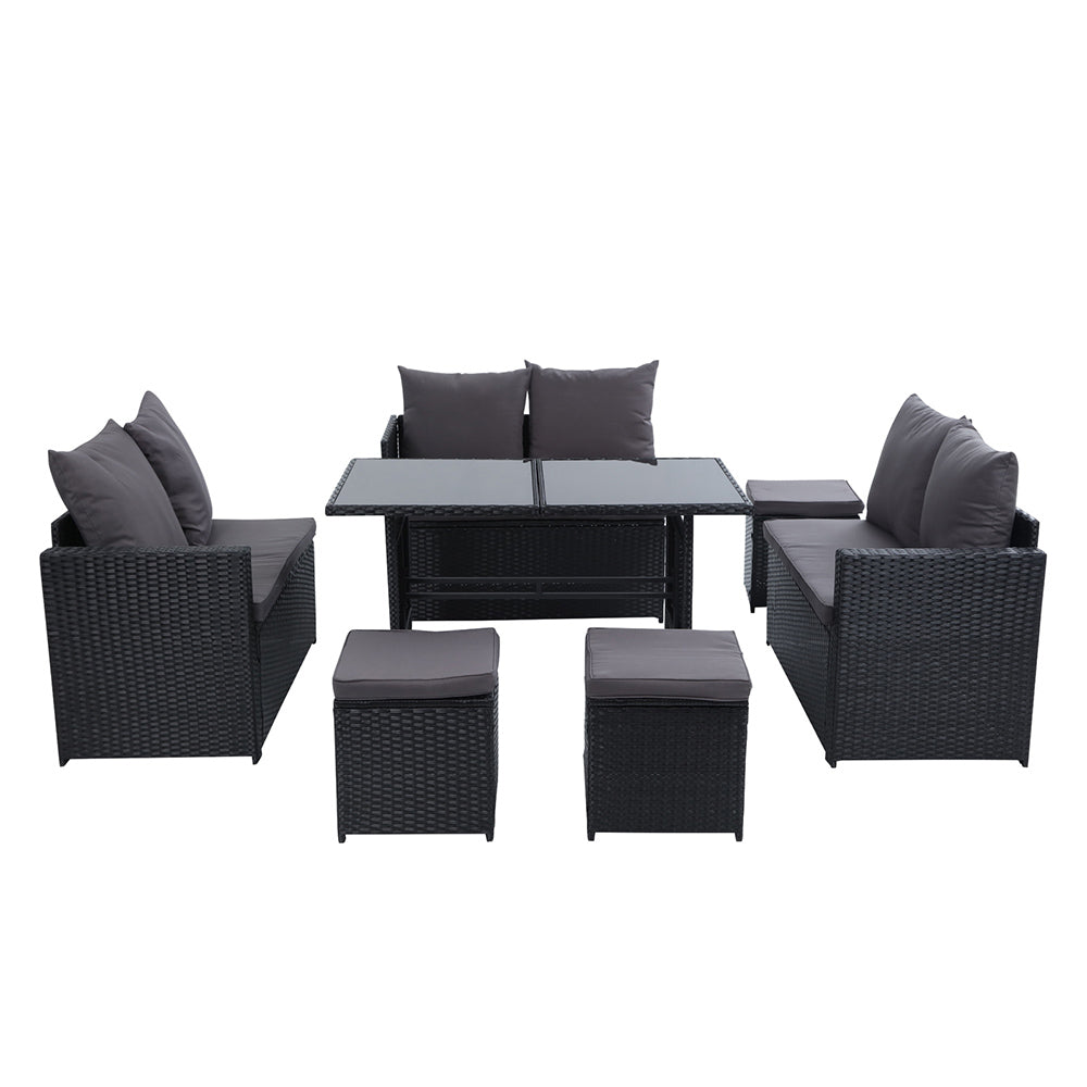 Marlook Outdoor Dining Set Sofa Lounge Setting Chairs Table Ottoman Black Cover