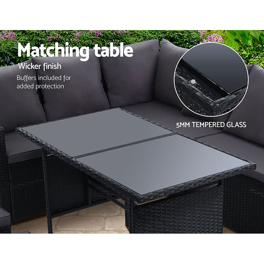 Marlook Outdoor Dining Set Sofa Lounge Setting Chairs Table Ottoman Black Cover
