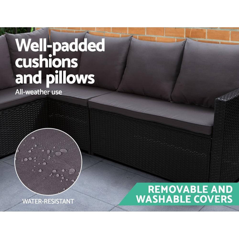 Marlook Outdoor Dining Set Sofa Lounge Setting Chairs Table Ottoman Black Cover