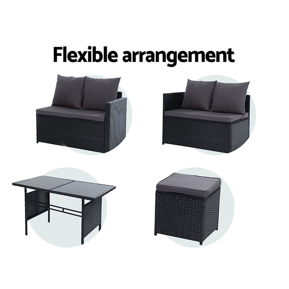 Marlook Outdoor Dining Set Sofa Lounge Setting Chairs Table Ottoman Black Cover