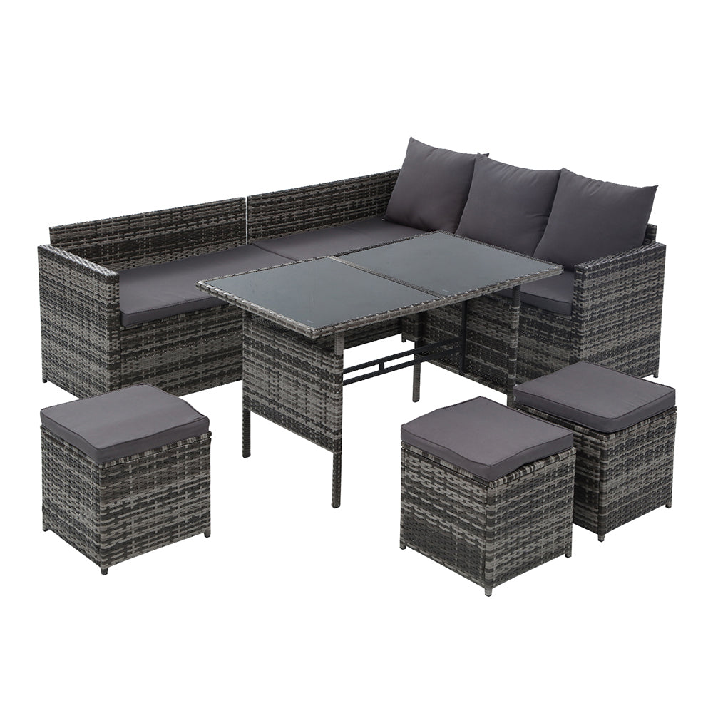 Marlook Outdoor Furniture Dining Setting Sofa Set Lounge Wicker 9 Seater Mixed Grey