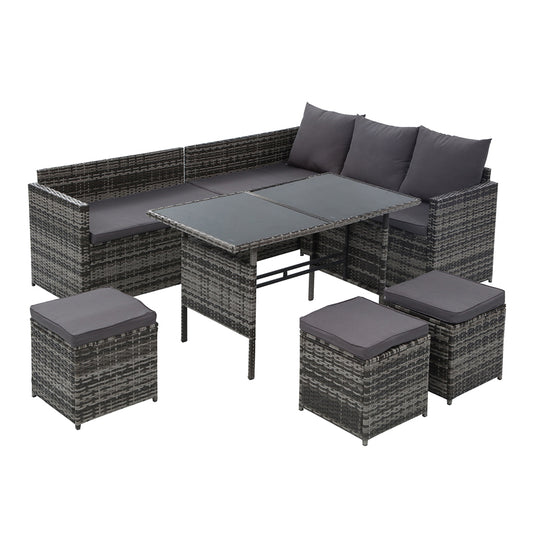 Marlook Outdoor Furniture Dining Setting Sofa Set Lounge Wicker 9 Seater Mixed Grey