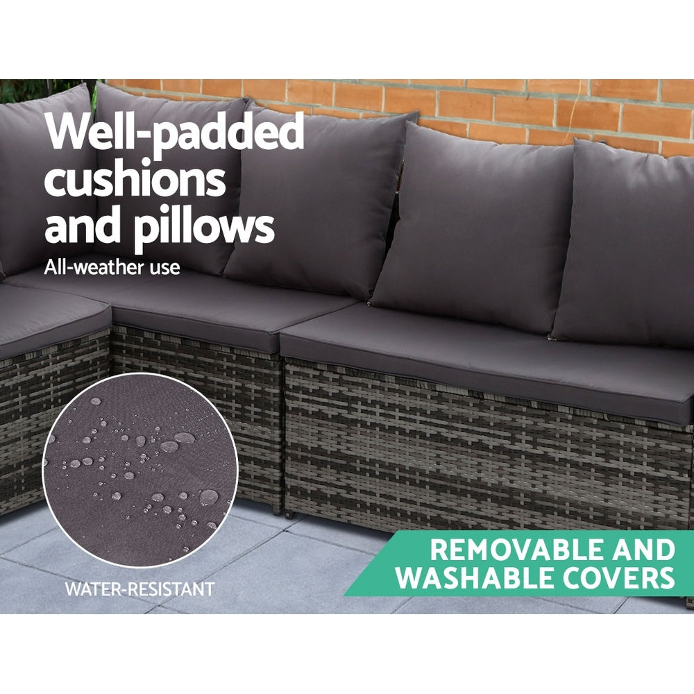 Marlook Outdoor Furniture Dining Setting Sofa Set Lounge Wicker 9 Seater Mixed Grey