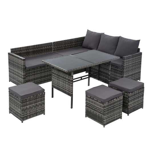 Marlook Outdoor Dining Set Sofa Lounge Setting Chairs Table Ottoman Grey Cover
