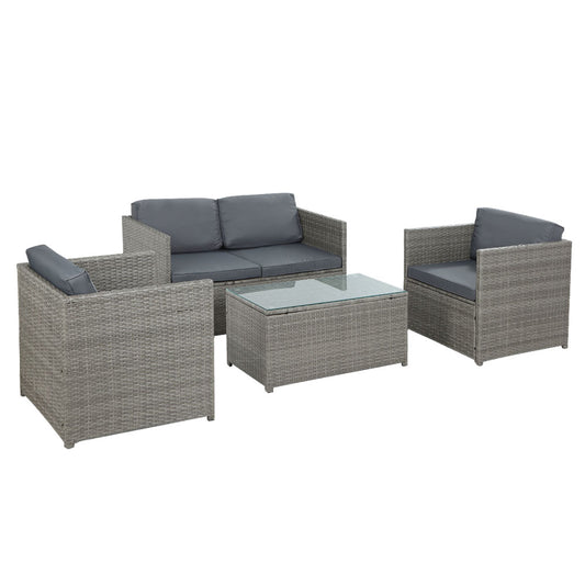 Marlook 4-Piece Outdoor Sofa Set Wicker Couch Lounge Setting Grey