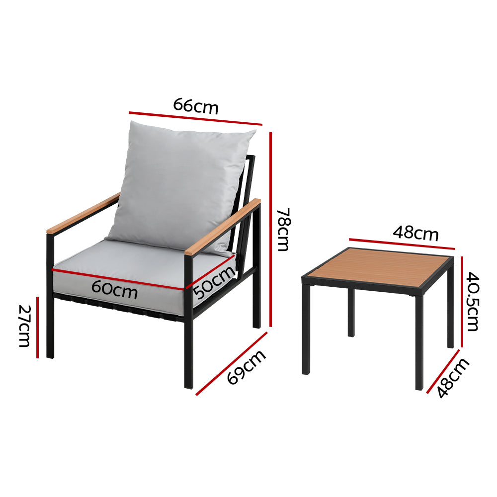 Marlook 3PC Outdoor Furniture Bistro Set Lounge Setting Chairs Table Patio Black