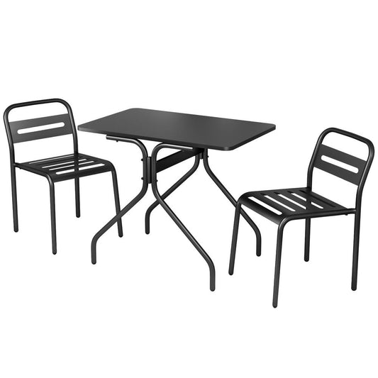 Marlook 3PC Outdoor Bistro Set Patio Furniture Steel Table and Chairs Black