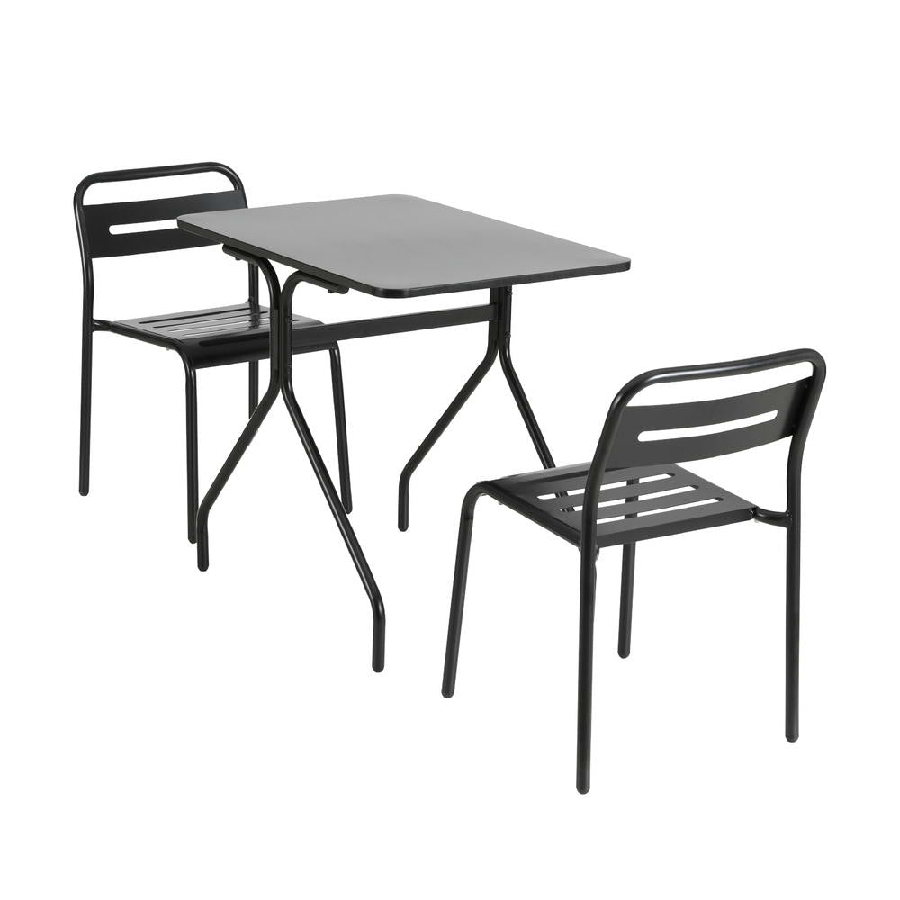 Marlook 3PC Outdoor Bistro Set Patio Furniture Steel Table and Chairs Black