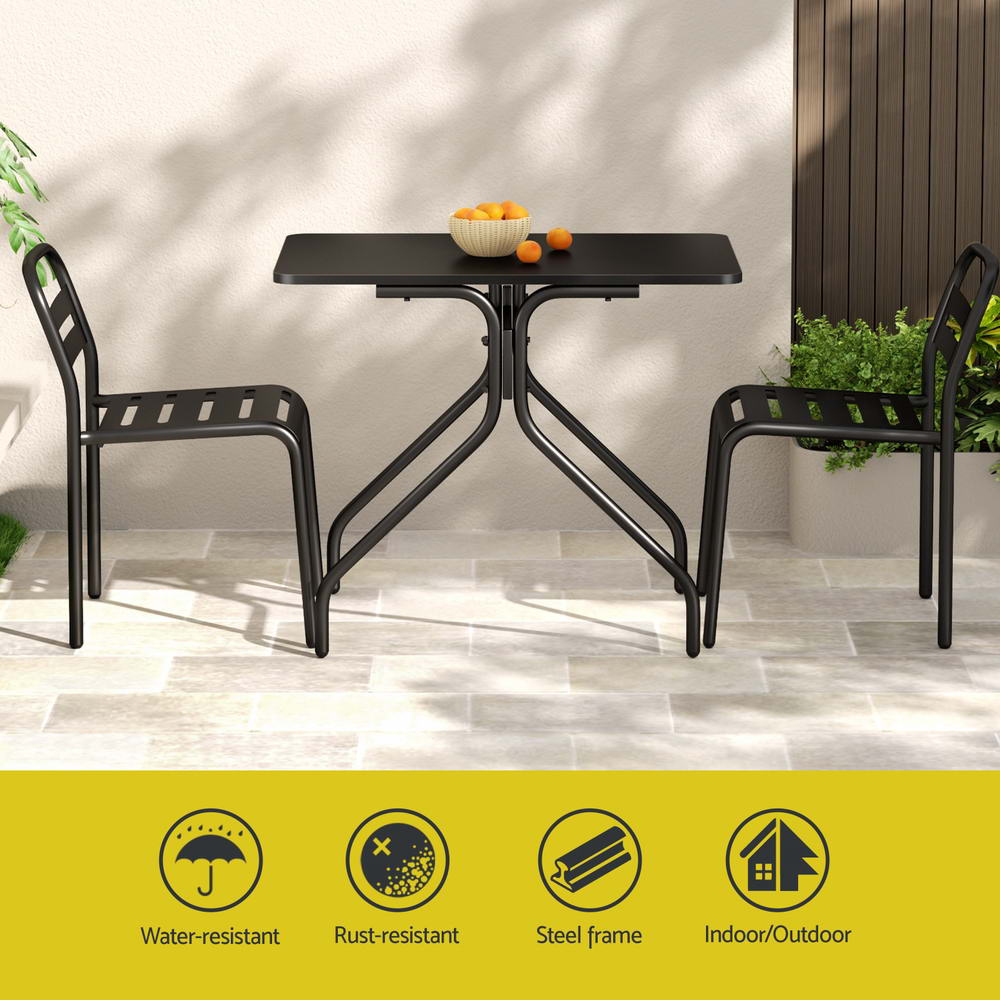 Marlook 3PC Outdoor Bistro Set Patio Furniture Steel Table and Chairs Black