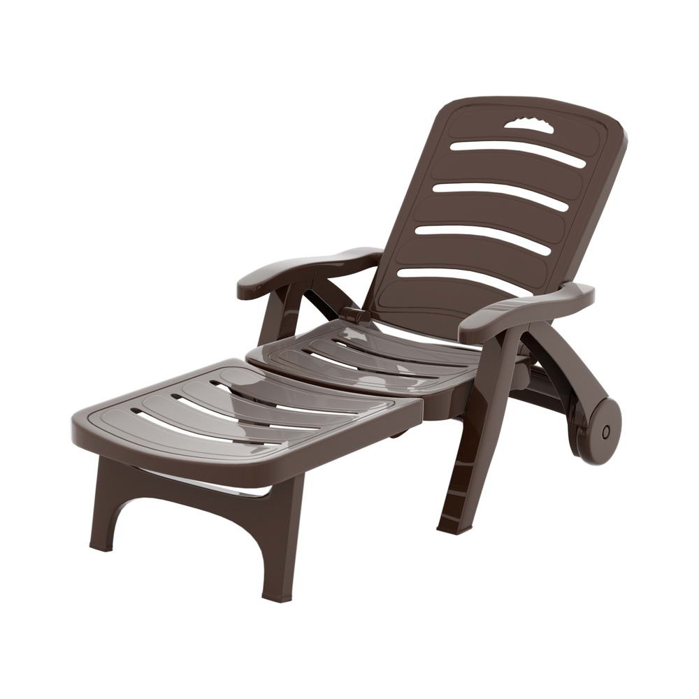 Marlook Sun Lounger Folding Lounge Chair Wheels Patio Outdoor Furniture Brown
