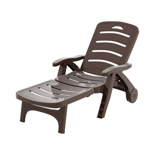 Marlook Sun Lounger Folding Lounge Chair Wheels Patio Outdoor Furniture Brown