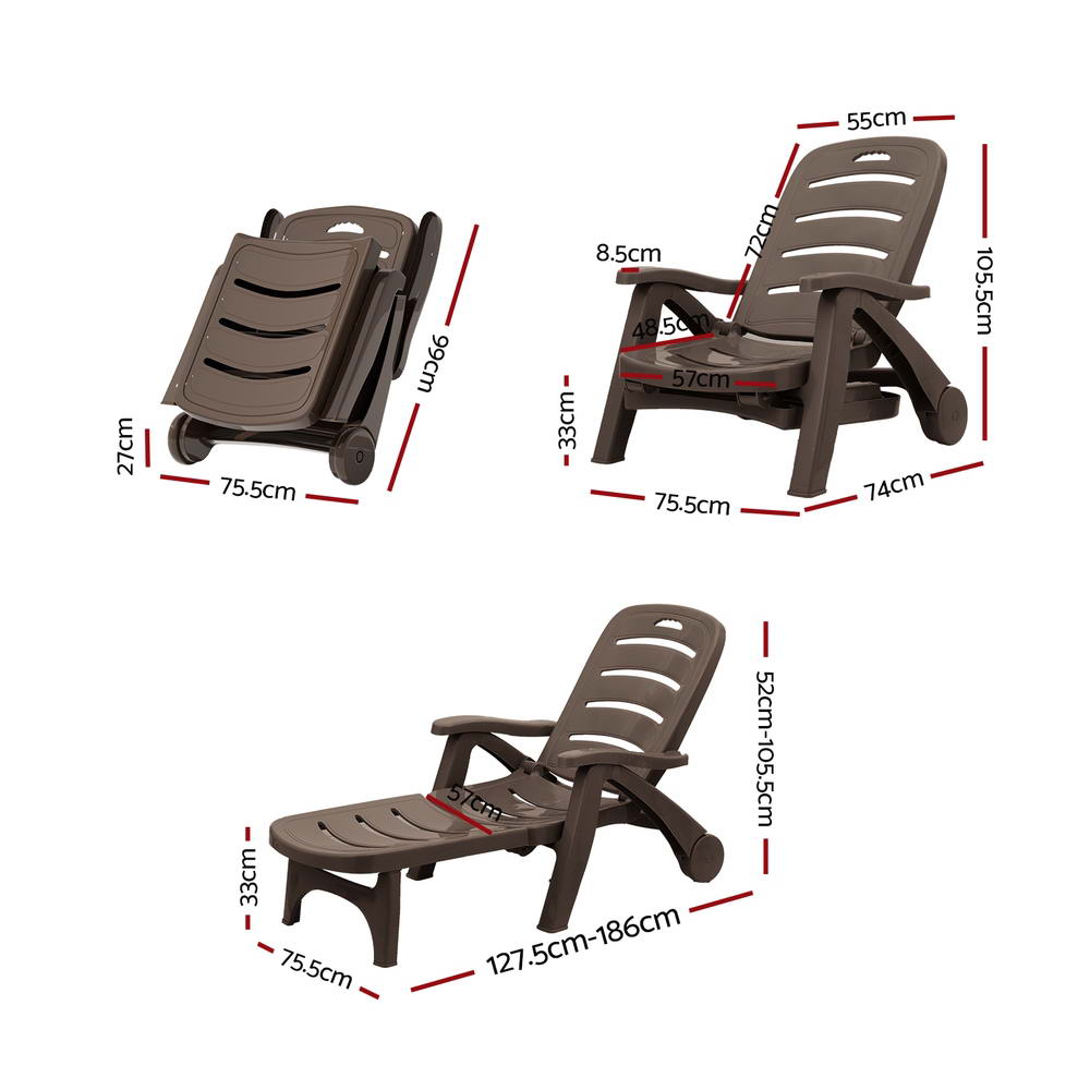 Marlook Sun Lounger Folding Lounge Chair Wheels Patio Outdoor Furniture Brown