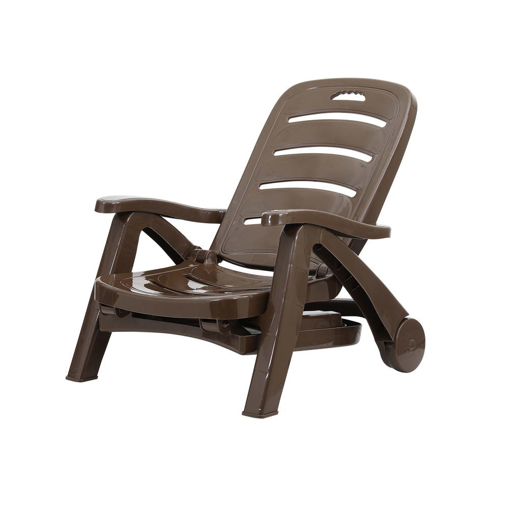 Marlook Sun Lounger Folding Lounge Chair Wheels Patio Outdoor Furniture Brown