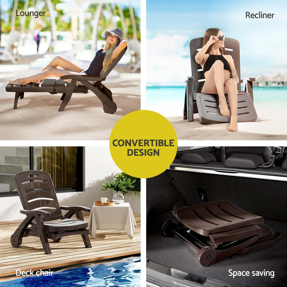 Marlook Sun Lounger Folding Lounge Chair Wheels Patio Outdoor Furniture Brown