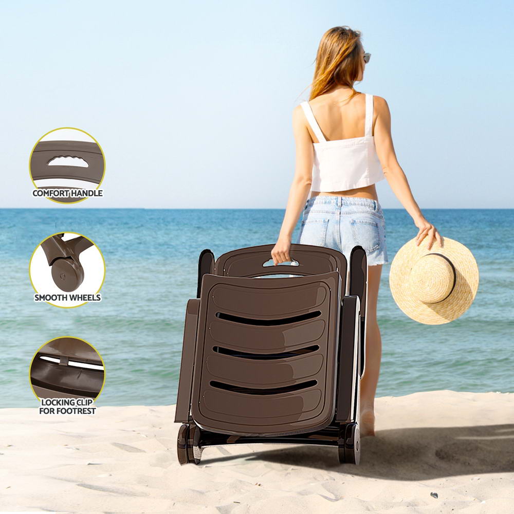 Marlook Sun Lounger Folding Lounge Chair Wheels Patio Outdoor Furniture Brown