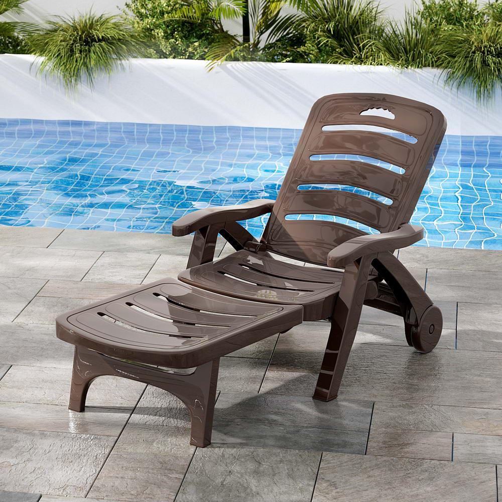 Marlook Sun Lounger Folding Lounge Chair Wheels Patio Outdoor Furniture Brown
