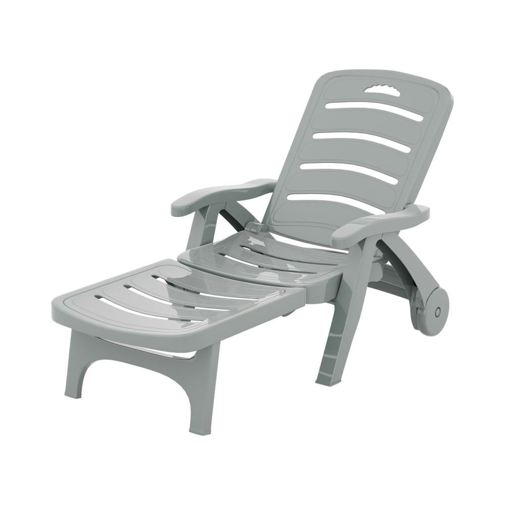 Marlook Sun Lounger Folding Lounge Chair Wheels Patio Outdoor Furniture Grey