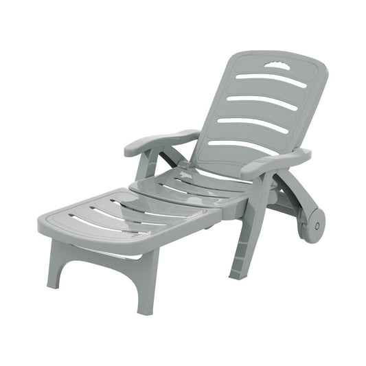 Marlook Sun Lounger Folding Lounge Chair Wheels Patio Outdoor Furniture Grey