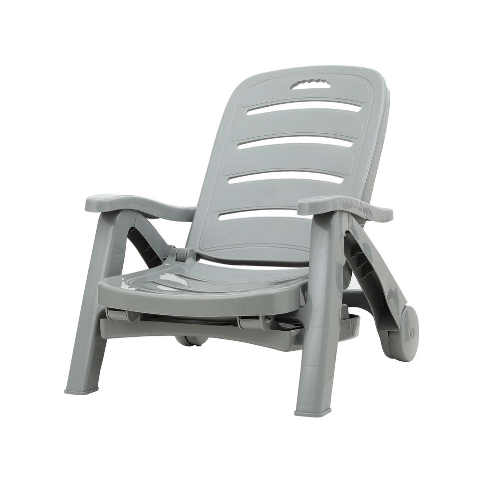 Marlook Sun Lounger Folding Lounge Chair Wheels Patio Outdoor Furniture Grey