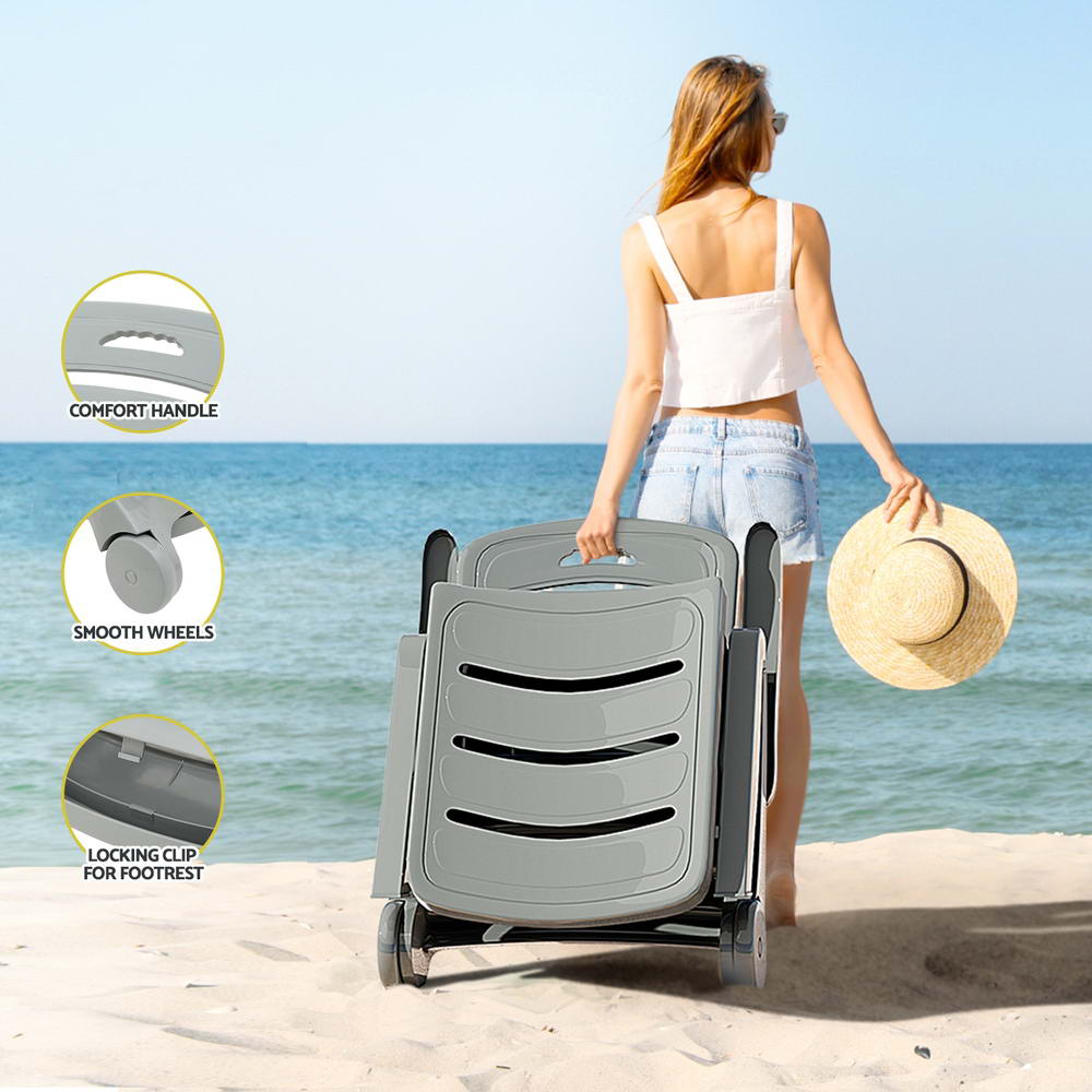 Marlook Sun Lounger Folding Lounge Chair Wheels Patio Outdoor Furniture Grey