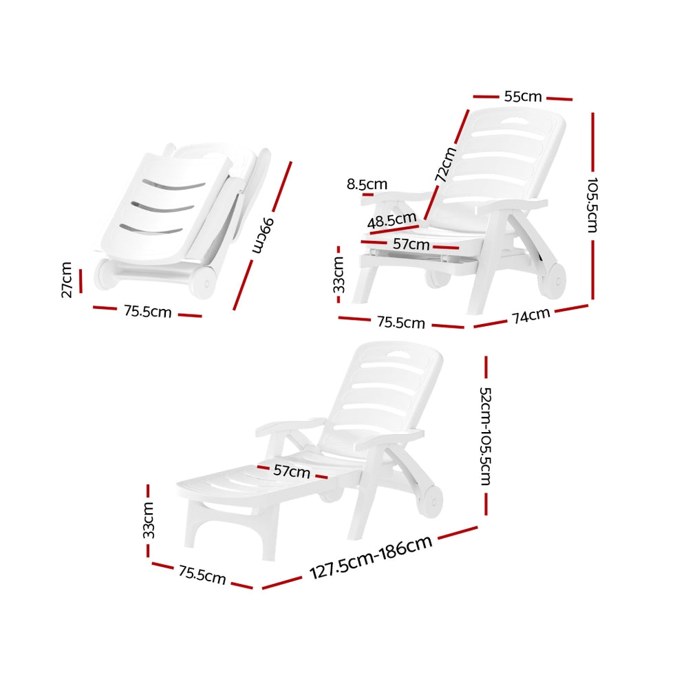 Marlook Sun Lounger Folding Chaise Lounge Chair Wheels Patio Outdoor Furniture
