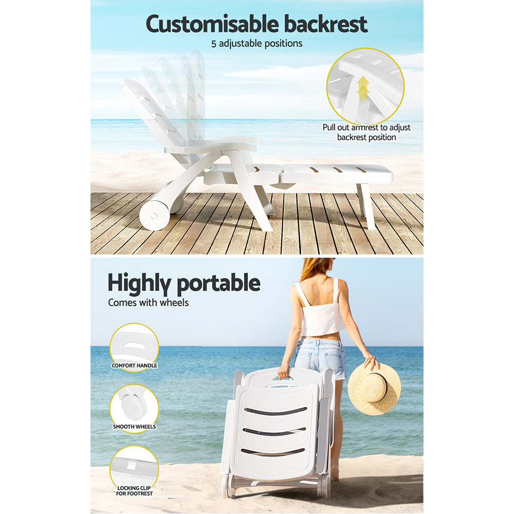 Marlook Sun Lounger Folding Chaise Lounge Chair Wheels Patio Outdoor Furniture