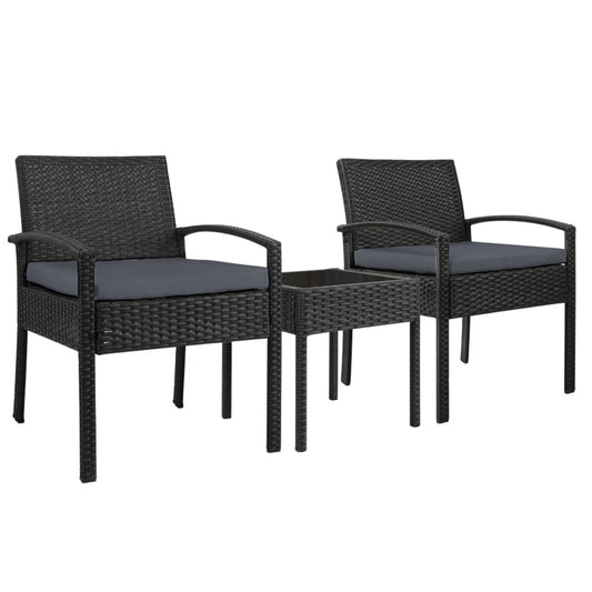 Marlook 3PC Patio Furniture Bistro Set Wicker Outdoor Lounge Setting Black