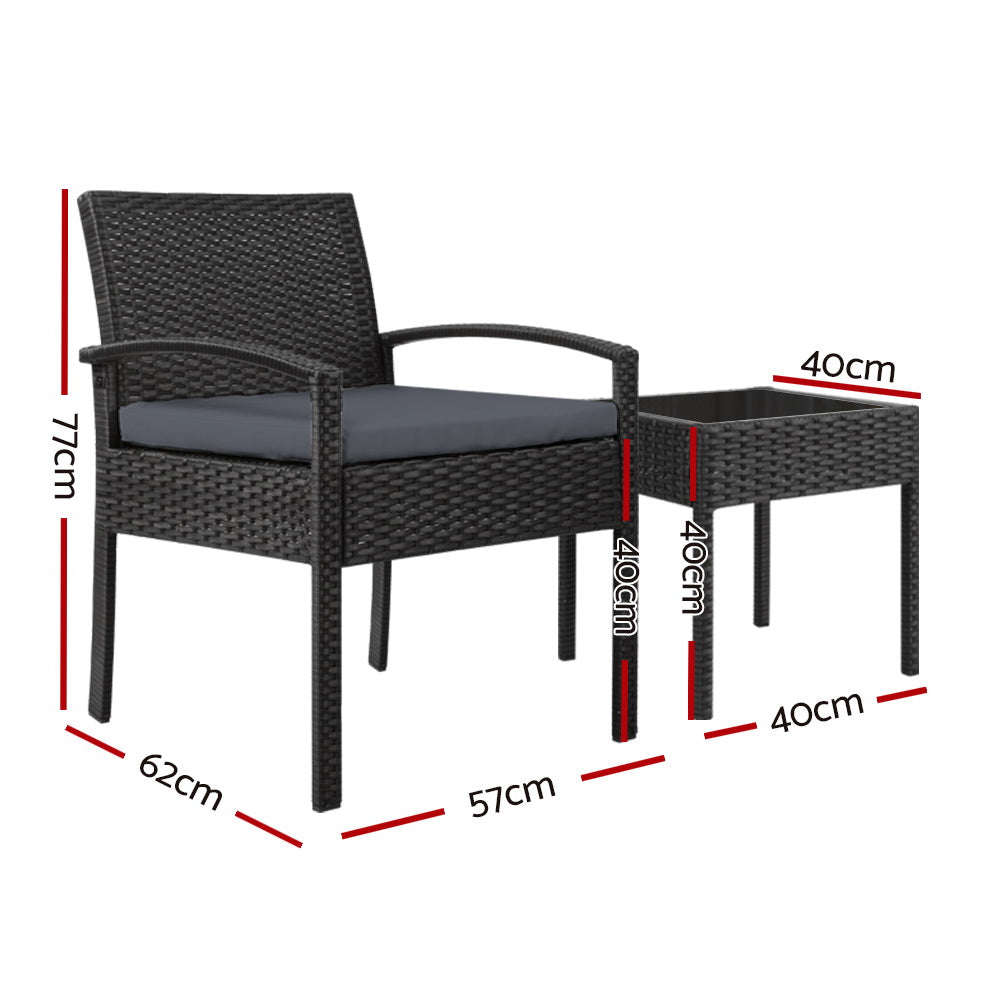 Marlook 3PC Patio Furniture Bistro Set Wicker Outdoor Lounge Setting Black