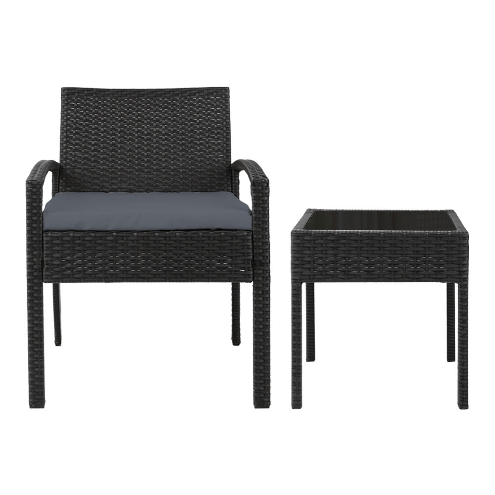 Marlook 3PC Patio Furniture Bistro Set Wicker Outdoor Lounge Setting Black