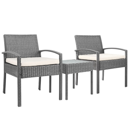 Marlook 3PC Patio Furniture Bistro Set Wicker Outdoor Lounge Setting Grey