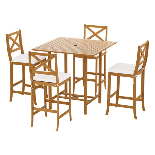 Marlook 5-Piece Outdoor Bar Set Acacia Wood Bistro Patio Table Stools