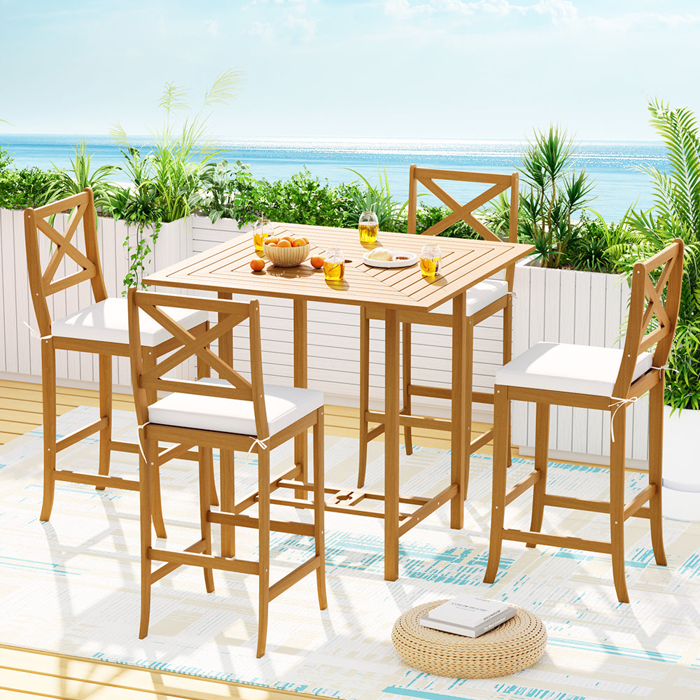 Marlook 5-Piece Outdoor Bar Set Acacia Wood Bistro Patio Table Stools